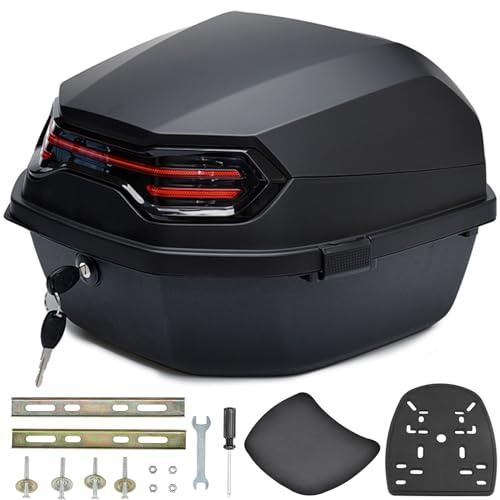 LIVRER 35L Motorcycle Top Box, Waterproof Scooter Tail Trunk Luggage With Mounting Hardware, Storage Carrier Case for Motorbike Moped Back Rear, Can Store Helmet, Matte Black