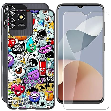 AQGG Hülle + Displayschutzfolien für ZTE Axon 50 Lite 8050 (6.60) Cover Black Sanft Silikon TPU Handyhülle Schutzhülle Bumper - Temperierte Folie - Denken