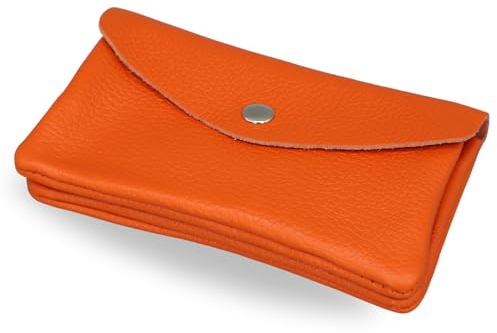 Brise Art Geldbörse Damen Leder Midi Handgemachte Portemonnaie Damen Geldbeutel 2 Fächer Stylisch Verschließbar mit Druckknopf und Zipper Made in Italy (Orange)
