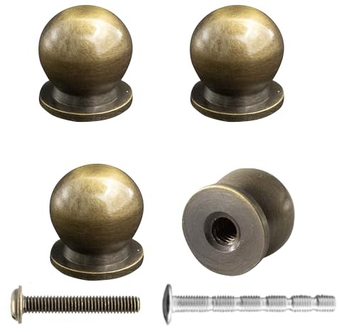 AUXBC Runde Mini-Knäufe aus massivem Messing, 16 mm Durchmesser, antikes Metall, Schrank-/Schubladengriffe, moderne Küchenkommode, Griff für Küche, Schmuckschatulle mit Schrauben, Bronze, 4 Stück