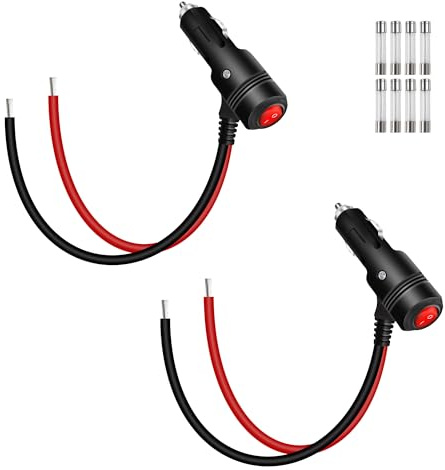 RIIEYOCA 2Stück 12V 24V Zigarettenanzünder Stecker Adapter, 16AWG Heavy Duty 15A Auto Zigarettenanzünder Stecker zu Bare Wire mit On/Off Schalter Ersatz Stromkabel für Autos, Boote (0,3M / 1FT)