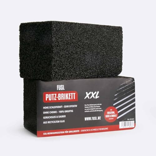 FUSL Putzbrikett Grillreinigung XXL, Putzstein, Bimsstein, Reinigungsstein für jeden Grillrost, 100% Recycling-Material, 4er-Pack