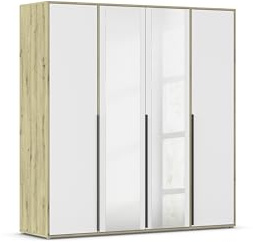 Rauch Möbel NAGATA, Kleiderschrank, Farbe Weiß/Eiche Artisan, Breite 187 cm | Schrank, Mehrzweckschrank, 4-türig, mit Spiegel, für Schlafzimmer, Kinderzimmer, Studentenwohnung, Garderobe, Homeoffice