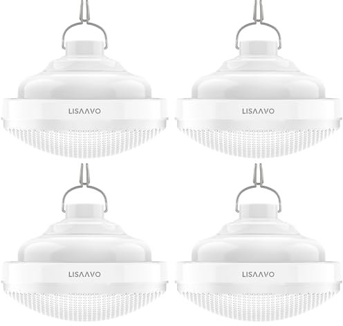 LISAAVO Lot de 4 lampes LED de camping portables avec 2 modes d'éclairage, lampe de camping d'urgence résistante à l'eau, lampe de camping rechargeable, batterie rechargeable pour l'extérieur