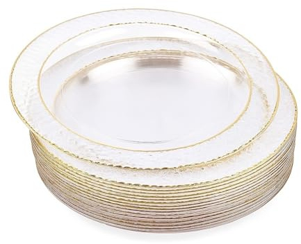 MATANA 100 Premium Dessertteller mit Goldrand, Hartplastik Teller Gold, 19cm - Plastikteller Mehrweg, Kunststoffteller, Partyteller für Hochzeiten, Geburtstage, Partys - Elegantes Party Teller