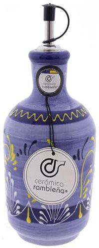 Huilier en céramique en forme de rambeau Amazon - Huilier anti-goutte en céramique bleu - Modèle 09 - 1 l - Décoré à la main - 9 x 9 x 28 cm