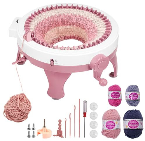 Strickmaschine 48 Nadel, Strickmaschine mit Zählwerk, Weaving Loom Maschine für Erwachsene Kinder, DIY Strick Dualmodus Rundstrickmaschine für Stricken,Schals, Hüten, Socken, Handschuhen (Rosa)