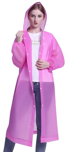 Vivikivi 2 Pcs Waterproof Rain Ponchos for Women with Sleeves, Foldable Lightweight Rain Coat, Ladies Raincoats With Hoods, Portable Rain Jacket for Travelling Camping Outdoors (Pink)