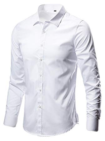 Camisa Vestir Hombre, Camisas Manga Larga, Camisa Traje Hombre Negocios, Boda Traje con Solapa, Color Sólido, Slim Fit Formales Boda Elegantes