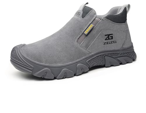 Steel Toe Cap Safety Shoes Mens Leather Slip On Work Ankle Boots Anti-Splashing Welder Protective Trainers Footwear Grey