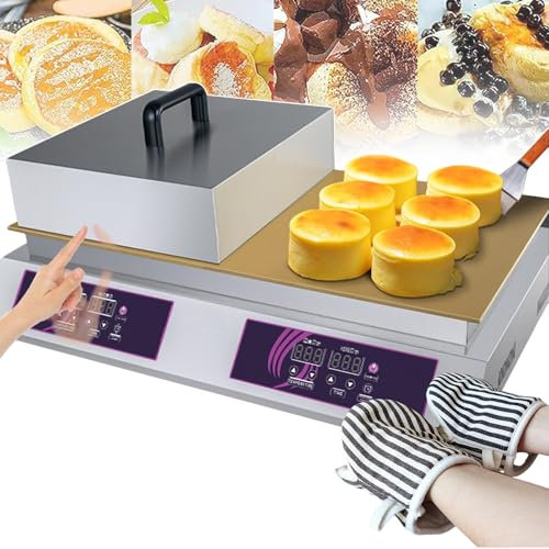 forplubossmmp Double-head Electric Souffle Machine, Electric Muffins Waffle Maker with 26.4 * 14.5inch Heating Plates, Stainless Steel Souffle Maker for Commercial and Home Use, Easy To Clean