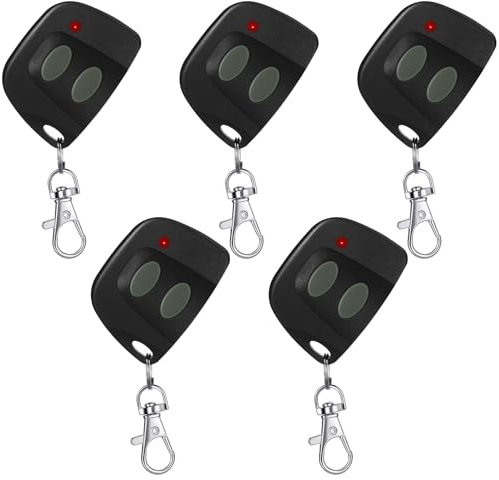 Kingdder 5 Pcs 10 Dip Switch Two Button Garage Door Remote Compatible with Multicode 300mhz 3089 3060 3070 3083 Gate Opener Remote with Keychain, Control 2 Different Doors Simultaneously