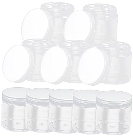 iplusmile 10pcs 300ml Pet Plastic Bottles Seal Lids, Round Wide Mouth Food Packaging Storage Containers for Kitchen and Pantry