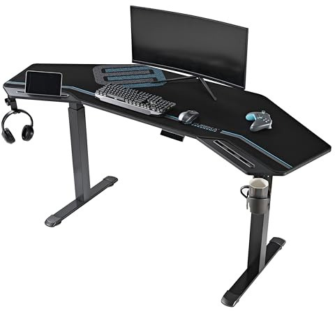 EUREKA ERGONOMIC Gaming Standing Desk w Dual Motor,72 Wing Shaped Music Studio Desk Electric Adjustable Height Table Recording Live Stream, Slot Design,Black