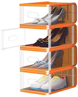 Stapelbare Schuhaufbewahrungsboxen von nizer, 8 Stück, stabile Kunststoff-Schuhboxen mit transparenter Tür und Deckeln, Schuhregal für Schrank, Orange