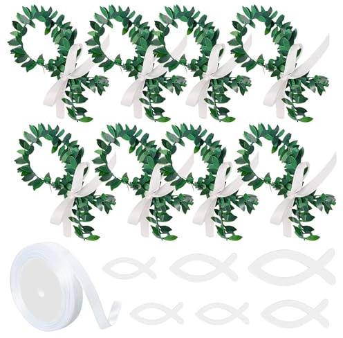 Kommunion Deko Set, 40 PCS Fisch Taufe Deko aus Rattan, holzfische kommunion, Fisch Eukalyptus Tischdeko, Holz Fische Streudeko, Taufe Tischdeko Set mit Band für Kommunion Konfirmation Taufe Deko