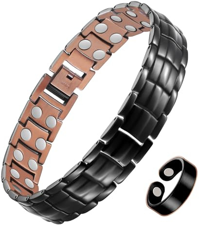 Jecanori 99,9 % koppararmband för män med ultrastarka magneter, effektivt magnetiskt armband för män och kopparring, justerbar armbandslängd med verktyg och presentask., 8.54 inches, Koppar