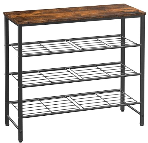 Kitsure Shoe Rack for Closet, Rustic Brown Shoe Storage with Leveling Feet, Sturdy & Rust-Proof Shoe Shelf for Entryway, Bedroom, Living Room, 75.0 x 63.0 x 29.0 cm, Brown