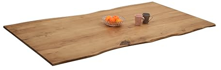 SAM Tischplatte 200 x 100 cm | Akazienholz massiv | Eichefarben | Echte Baumkante | Pflegeleichtes Unikat für DIY-Ideen | geeignet für Esstische, Arbeitsflächen & Bartische