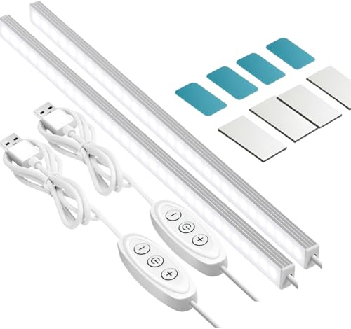 GLVSAE Under Cabinet Kitchen Lights, Dimmable LED Closet Light, 31cm Plug-in Light Bar, 6000K, 10-Levels Brightness, Ultra-Thin for Kitchens, Cupboard, Desk, Bedroom (2 Pack)