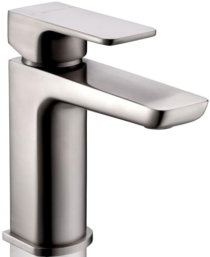 Methven WAI Basin Mixer Tap with Matching Press Top Waste Brushed Nickel Finish Contemporary Modern Tap Square Design, WRAS Approved - WAIBBN