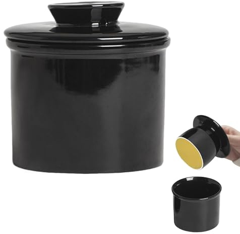 Beurrier en céramique - 150 ml - Avec couvercle - Pour beurre frais et tartinable - Design vintage refroidi à l'eau - Noir - 150 ml