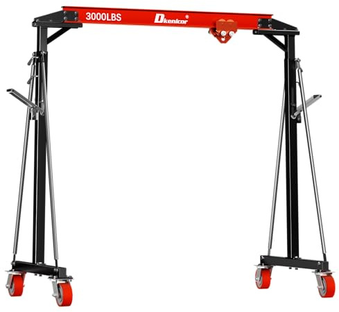 2 Ton 4000LBS Gantry Crane, Adjustable Height 8.57 to 12.14ft, Steel I-Beam Construction Portable Shop Hoist for Factories, Warehouses, Auto Repair, Construction Site,Red (No Accessories)
