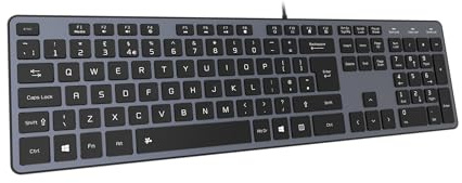 B.FRIENDIT Slim USB Wired Keyboard, Soft Touch and Quiet Key for PC, Laptop and Computer, Full Size QWERTY UK Layout - Space Gray