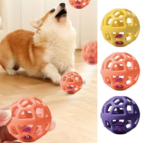 Palla interattiva per animali domestici con campana all'interno, giocattolo da masticare in gomma cava per cani e gatti, palla da masticare per la pulizia dei denti per cuccioli, gattini, cura orale e