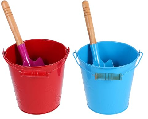 ERINGOGO Set 4 Pezzi Secchielli da Spiaggia con Pala, Mini Secchiello per Sabbia in Metallo Colorato, Giocattoli da Spiaggia per Gioco All’aperto e Giardinaggio, Colore Colore Casuale