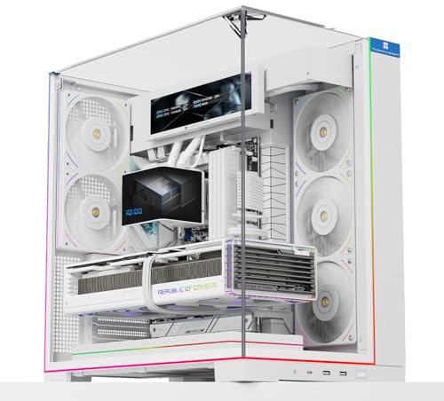 TR-Thermalright A70 Vision vitt ATX-spelchassi | Mid-Tower datorchassi | Panoramaglas sidopanel | 8 fläktplatser | utrustad med Type-C-gränssnitt | inklusive 9,16-tums LCD-skärm