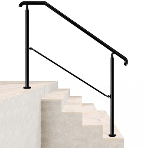 Acezanble 136x102cm Edelstahl Eingangshandlauf Treppengeländer Winkelverstellbares Geländer für 3-4 Stufen Innen Außen Treppens, Schwarz