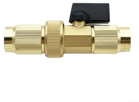 Junta de válvula de latón para tubo de agua telescópico, conector de manguera de jardín con control de flujo integrado, acabado galvanizado, compatible con mangueras de jardín estándar