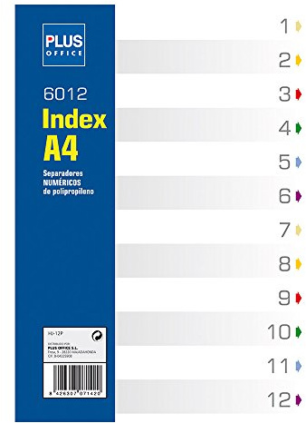 Makro Paper hj-12p numeriska avskiljningsblad av polypropylen, A4, 12 stycken