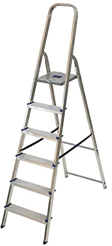 TB Davies 1212-006 Light Duty Step Ladder, 6 Tread, Platform Height 1.3m, Aluminum, 150kg Work Load, EN131
