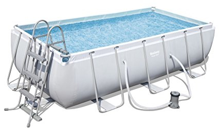 Bestway Power Steel Rectangular Frame Pool Set (404x201x100 cm), Stahlrahmenpool Set mit Filterpumpe
