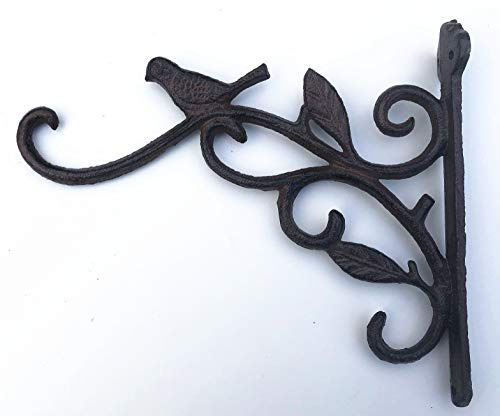 HDmirrorR Spring life Cast Iron Ornate Bird Hanging Flower Basket Bracket Hook in 3 colours(for 14 or under basket) (Brown)