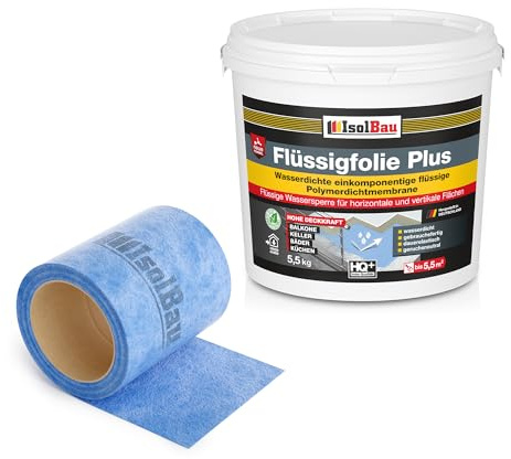 Isolbau Dichtset - Inkl. 1x Flüssigfolie PLUS (5,5 kg) & 1x Dichtband (5 m) für Dusche, Küche, Bad, Balkon