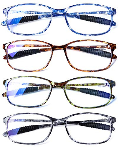 DOOViC Computer Reading Glasses 4 Pack Blue Light Blocking Glasses TR90 Flexible Lightweight Readers for Women Men 2.00