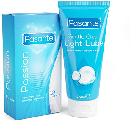 Pasante Passion Condoms 12 Pack + Gentle Clear Light Lubricant