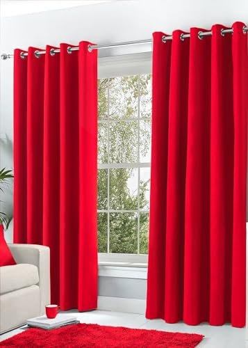 Hachette Thermal Blackout Curtains Eyelet Ring Top Including Pair of Tiebacks (Red, 46 X 72)
