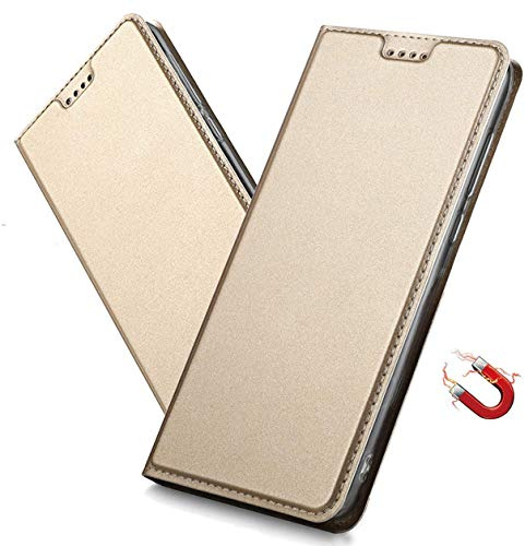 MRSTER Coque pour iPhone X Housse, Étui à Rabat avec Carte Fentes, Fermeture Magnétique, Antichoc Ultra Mince Protection Case pour Apple iPhone X/iPhone XS. DT Gold
