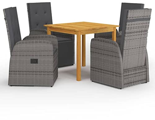 vidaXL Gartenmöbel Set 5-TLG. Sitzgarnitur Sitzgruppe Gartengarnitur Gartenset Tisch Esstisch Stühle Gartentisch Gartenstuhl Sessel Grau