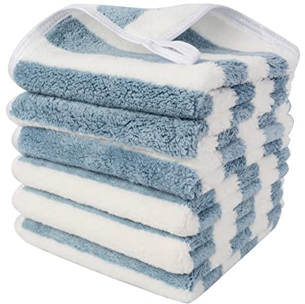 SINLAND 6 Stück Mikrofaser Gesichtstücher Waschbar Abschminktücher schnell trocknend Waschlappen saugfähig Gesichtsreinigungstücher weiches Make up Entferner Tücher, 30,5 x 30,5 cm