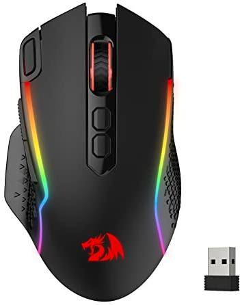 Redragon M810 Pro Kabellose Gaming-Maus, 10000 DPI Kabelgebundene/Kabellose Maus mit Schnellfeuertaste, 8 Makrotasten, 45 Stunden Dauerleistung und RGB-Hintergrundbeleuchtung für PC/Mac/Laptop