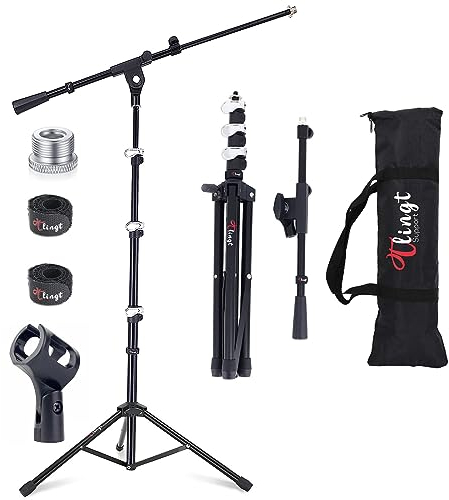 Tlingt Support Mikrofonständer, Mikrofon Stativ mit ausziehbarem Schwenkarm, stabiles Dreibein Mikrofonstativ, Mikrofon ständer inkl. Tragetasche & Mikrofonklemme für bequemen und einfachen Transport.