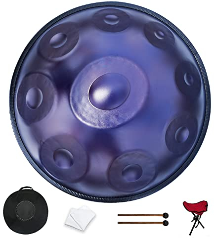 GLADFRESIT Handpan in D Kurd Minor with handpan stand, handpan case, durable mallets and dust-free cloth (Purple, 9-432HZ)