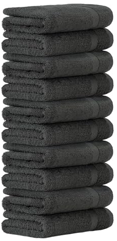 Luckytowel Duschtuch Set 70x140 cm – Oeko-TEX Badetücher aus 100% Baumwolle mit 600 g/m² – Badehandtuch groß mit Aufhängeschlaufe – flauschig & saugstark – Frottee Handtücher Set – 10er Pack Anthrazit