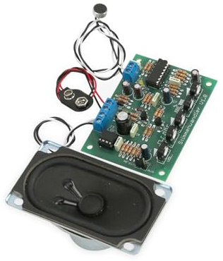 Pollin Bausatz Stimmenwandler V1.0 | Stimmenverzerrer Bausatz mit Einstellpotentiometern und Stechbrücken | Roboterstimme und Hochfrequenzkrächzen | DIY-Kit für fortgeschrittene Bastler ab 12 Jahren