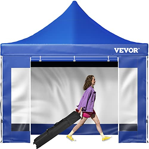 VEVOR 10 x 10 FT Pop Up Canopy Tent, Outdoor Patio Gazebo Tent with Removable Sidewalls and Wheeled Bag, UV Resistant Waterproof Instant Gazebo Shelter for Party, Garden, Backyard, Blue